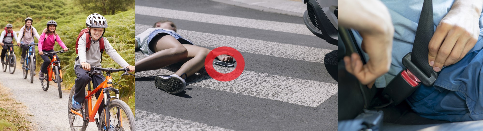 Voorkomen van hoofdletsel - mensen fietsen met een helm op, niet kijken naar mobiele telefoons bij het oversteken van een oversteekplaats/weg, het dragen van een veiligheidsgordel bij het autorijden.