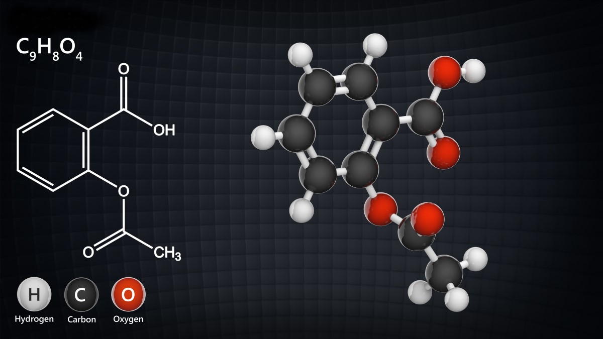 Chemische formule Acetylsalicylzuur (pijn en ontsteking)