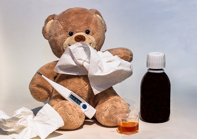 koortsthermometer medicatie teddybeer papieren zakdoekjes