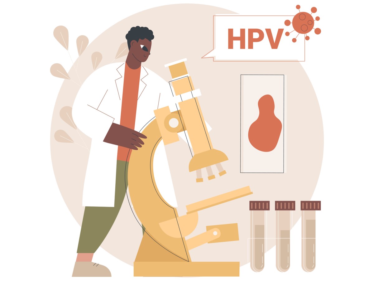 HPV-animatie met microscoop en onderzoek