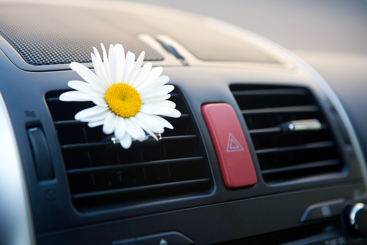 Airconditioning in de auto, luchtafvoer, bloem, aangename geur, onderhoud